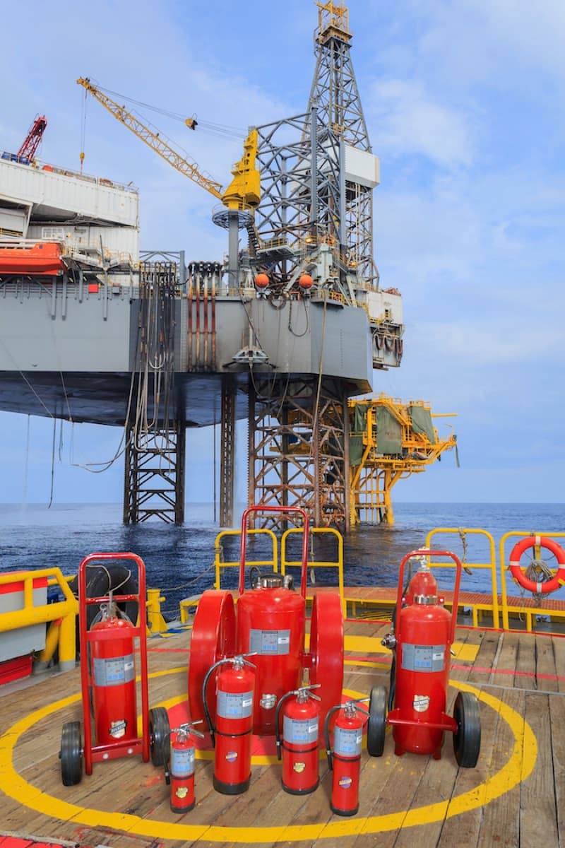 Buckeye portable offshore fire extinguishers arranged for marine use