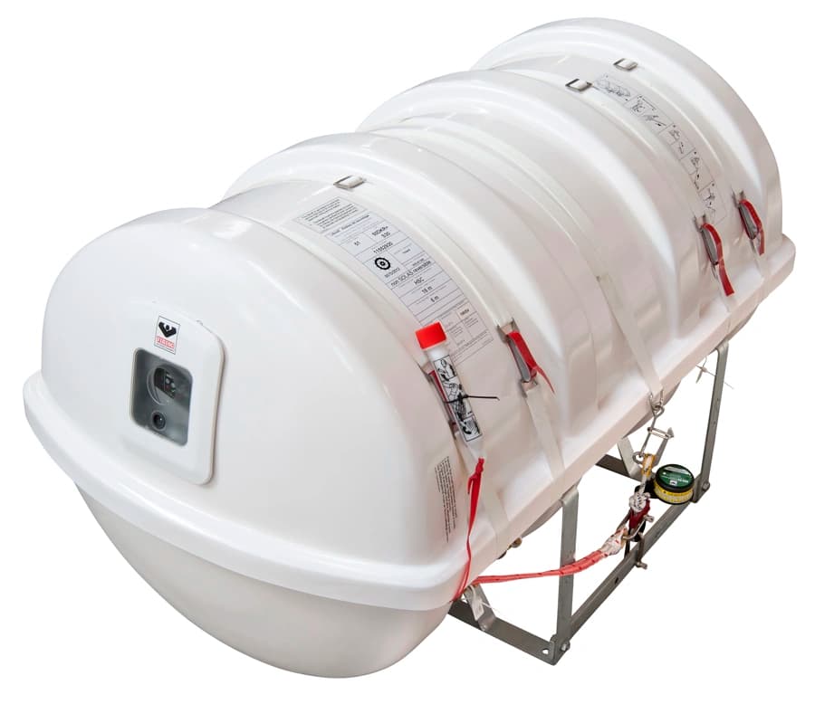 Packed VIKING S30 liferaft container with an inspection panel visible on its side