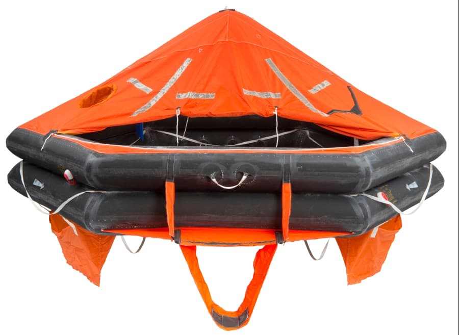 Inflated VIKING throw-overboard liferaft shown on its S30 model page