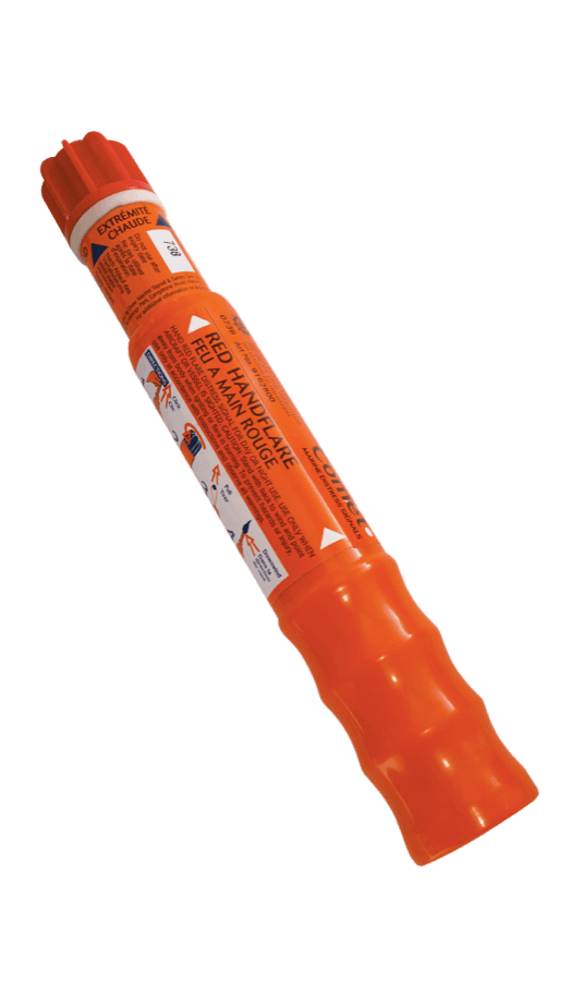 Comet red handflare with printed product label