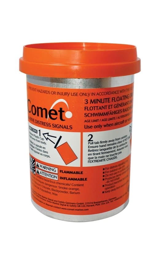 Comet orange smoke signal canister with printed label