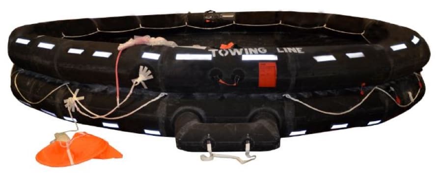 Open-reversible VIKING liferaft with no roof over the occupied space