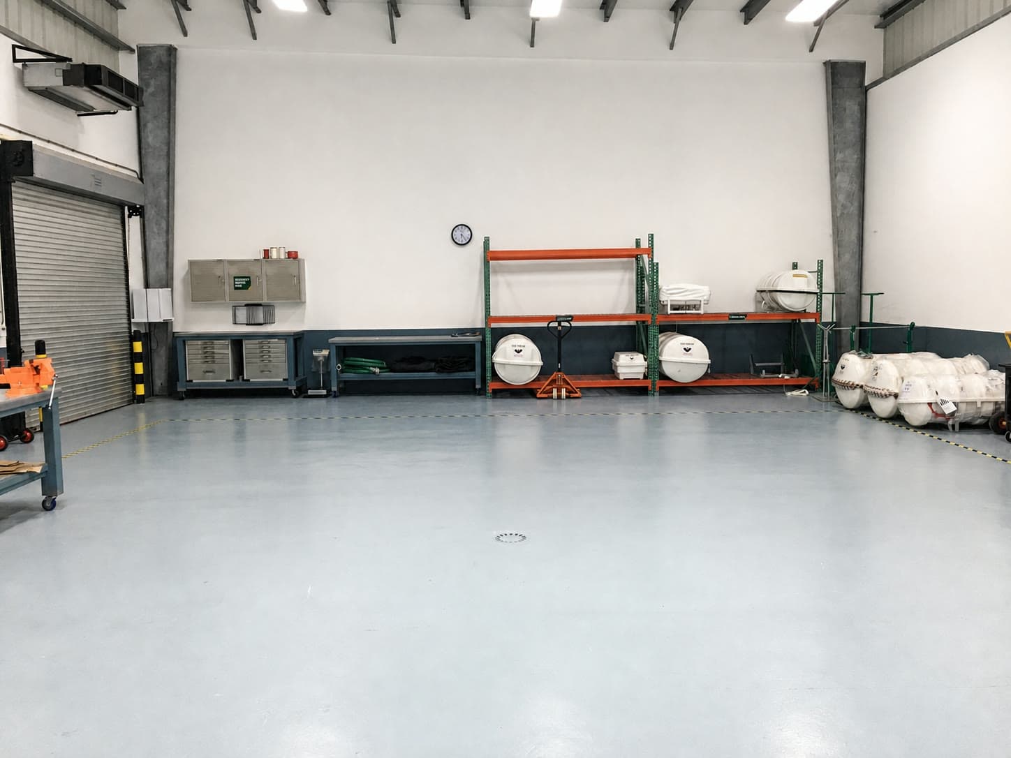 Liferaft containers staged in the Safety Pelican workshop