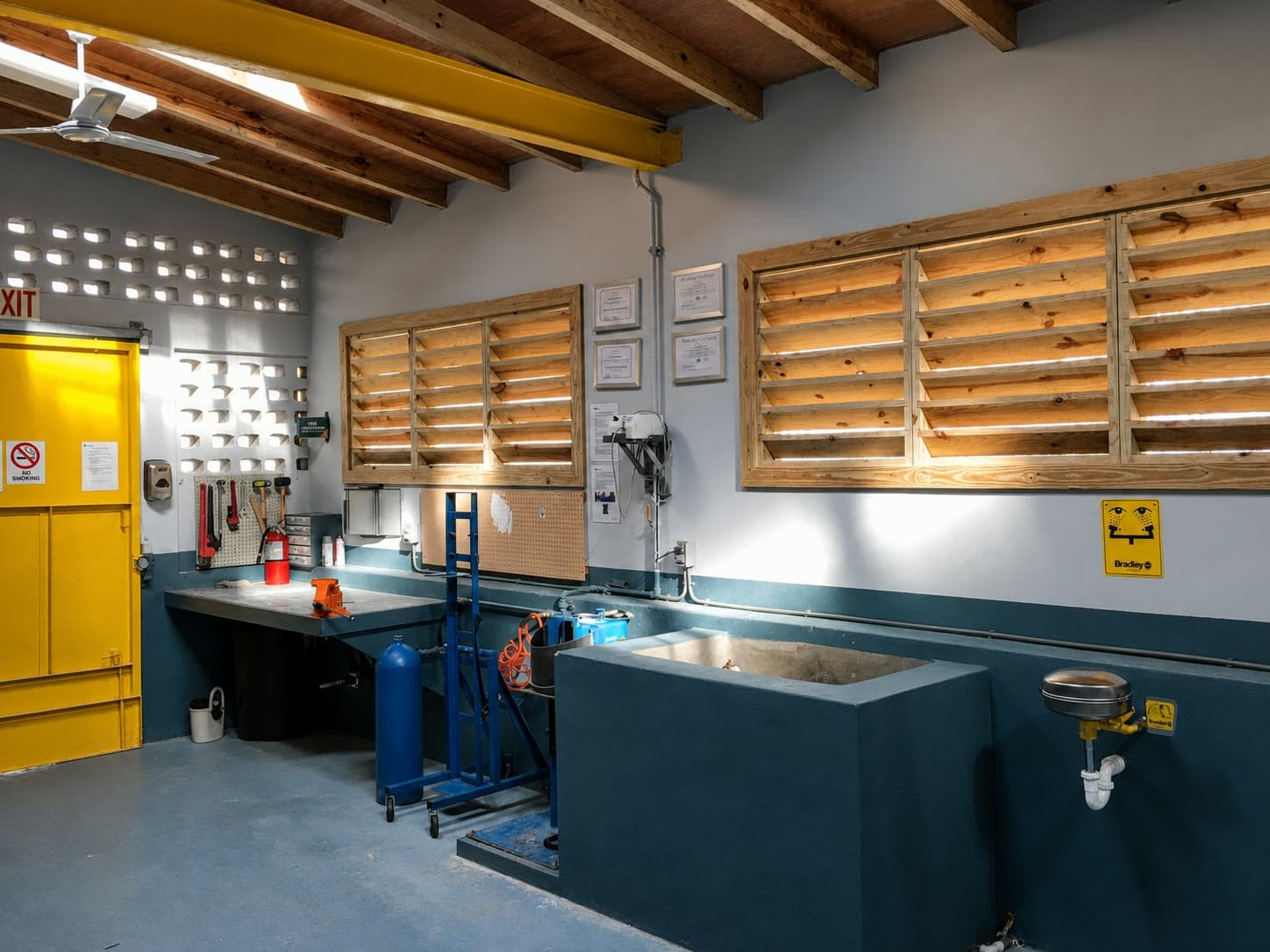 Workbenches and service equipment inside The Safety Pelican station